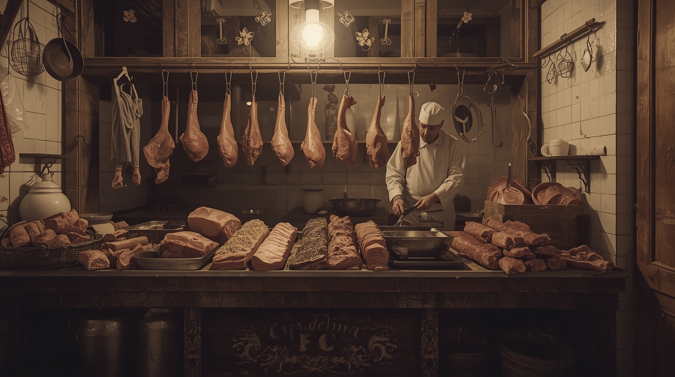 Interior d'una carnisseria de principis del segle XX